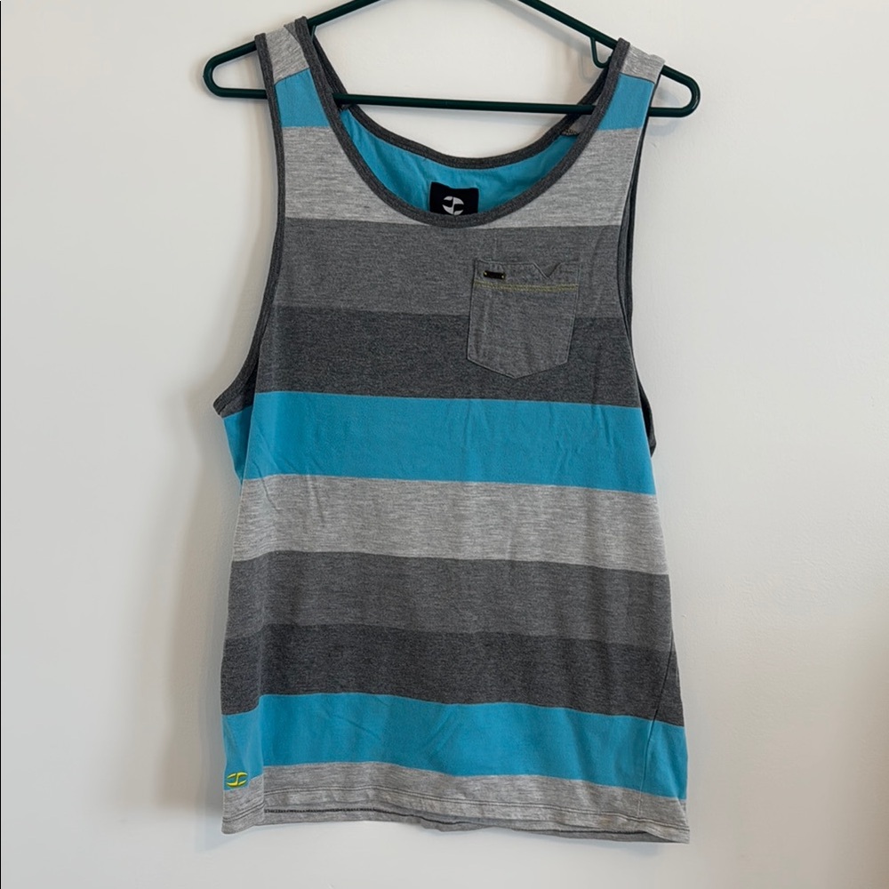 Split Men’s Striped Tank Top - Blue and Gray